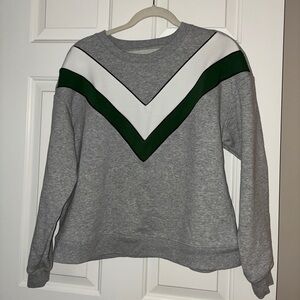 Anthropologie Maeve Gray Sweatshirt with Green and White V Sz M